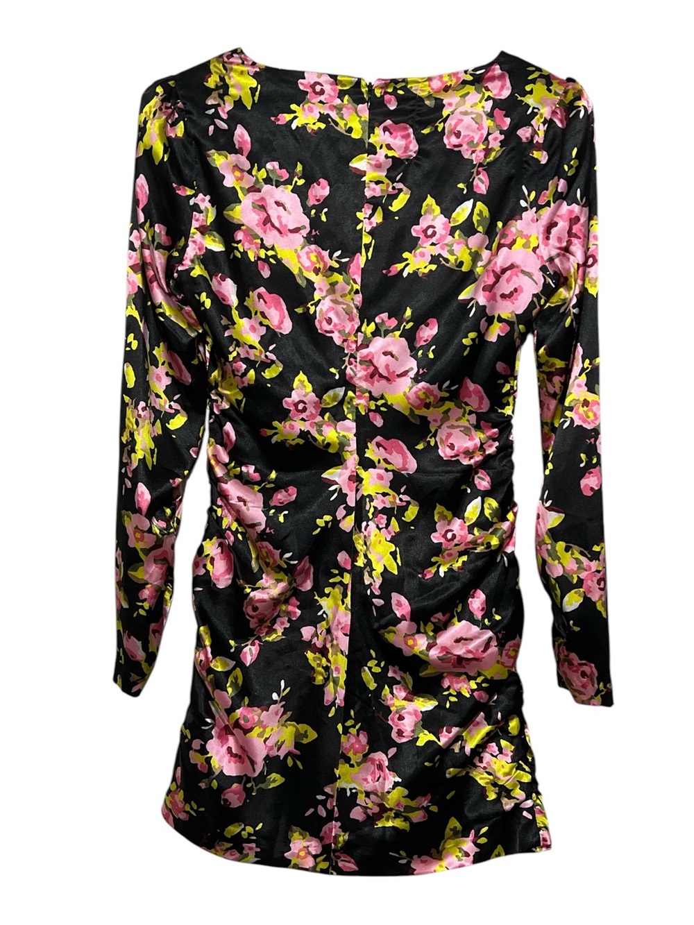 LIKELY Gabriella Dress Size 4 Black Pink Floral Long Sleeve Ruched V-Neck NWT - Picture 2 of 11